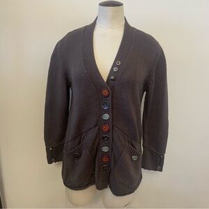 Pure Handknit Cardigan V-Neck Sweater S/M Petite Pewter/Grey Unique Buttons